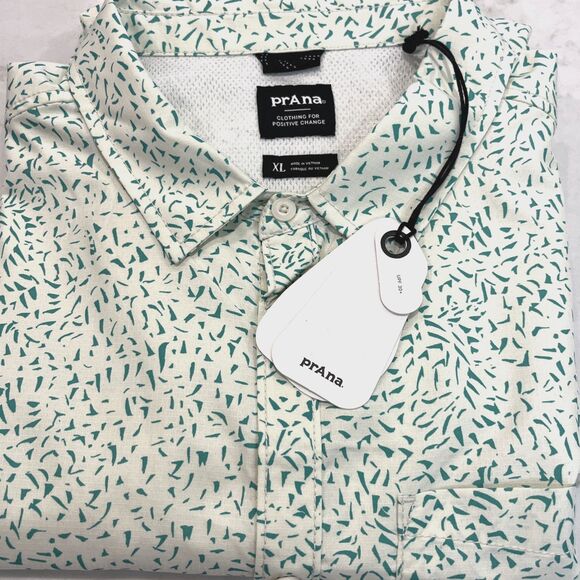 Prana Green and White Casual Button Down Shirt - Picture 1 of 16
